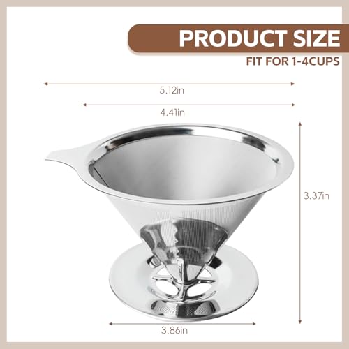 Pour Over Coffee Dripper Stainless Steel Coffee Filter Metal Cone Filter Extra Fine Wire Mesh Reusable Coffee Filter Coffee Maker (2 Count)