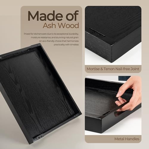 Wooden Serving Tray with Metal Handles