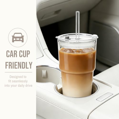 20oz Clear Glass Tumbler with Lid and Straw