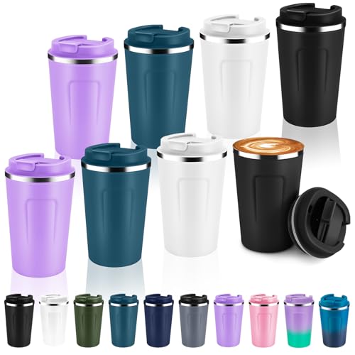 12 oz Double Wall Insulated Vacuum Travel Coffee Mug with Flip Lid Bulk 8 Pack (8 Count)