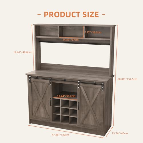 47" Farmhouse Coffee Bar with Storage Hutch & Wine Rack