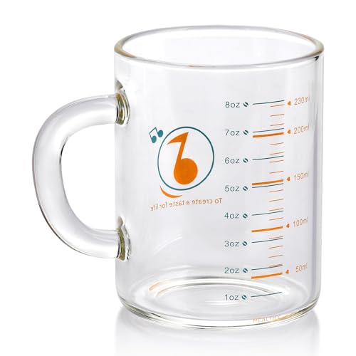8 Oz Glass Measuring Cup Espresso shot glasses Clear Coffee Mugs for Hot or Cold Glass Expresso Small Coffee Cup with Glass Handle High Borosilicate Glass Cup