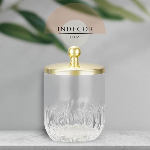 Clear Transparent Apothecary Vertical Wavy Glass Jar With Gold Metal Lid Cover for Bathroom Organization