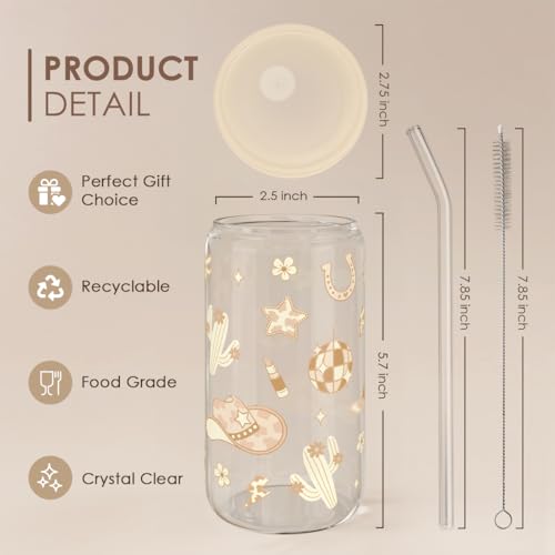 Western Cowgirl 16oz Can Glass Tumbler with Acrylic Lid & Straw