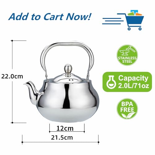 Stainless Steel Teapot With Removeable Infuser 71 oz