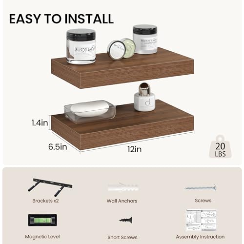 12 Inch Floating Shelves Wall Mounted for Display (2 Count)