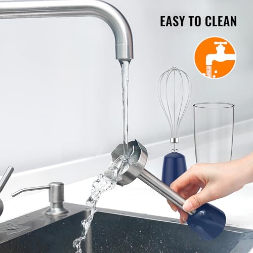 5-in-1 Hand Immersion Blender, 12 Speed Adjustable Emulsifier Handheld Blender, 1000W Copper Motor Stainless Steel Blade Hand Mixer with attachments, Blue