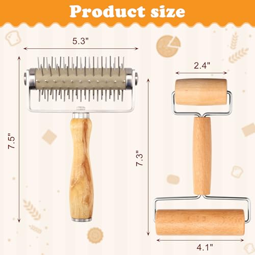 2 Packs Pizza Dough Roller & Dough Docker Kit Wooden Rolling Pin for Baking (2 Count)