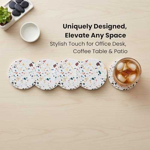 Absorbent Terrazzo Drink Coasters Set of 6 with Holder (6 Count)