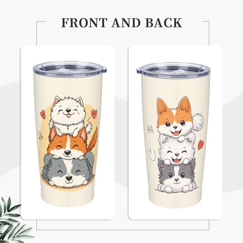 Dog Tumbler with Lid and Straw 20oz Coffee Tumblers Leakproof Stainless Steel Travel Mug Vacuum Insulated Cup for Iced and Hot (20 Count)