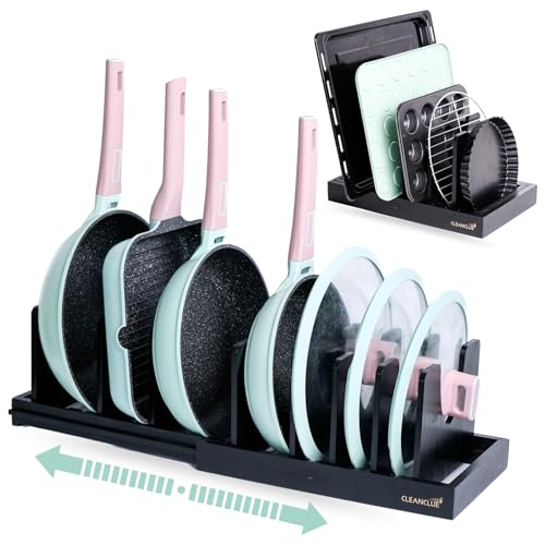 Pots and Pans Organizer under Cabinet Expandable Bamboo Pot Lid Holder Rack