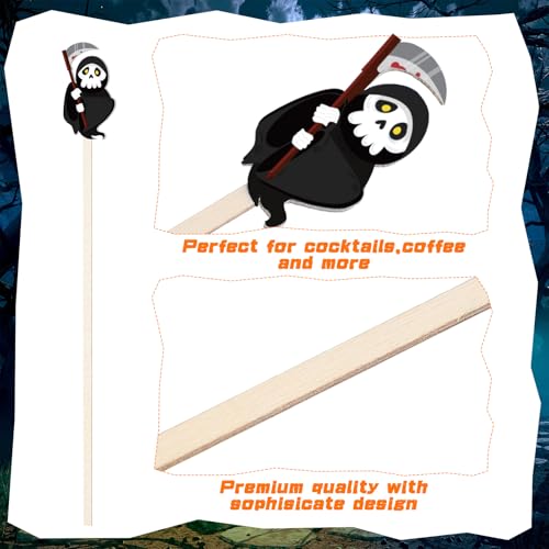 100Pcs Halloween Wooded Coffee Stirrers 7'' Disposable Stir Stick (100 Count)