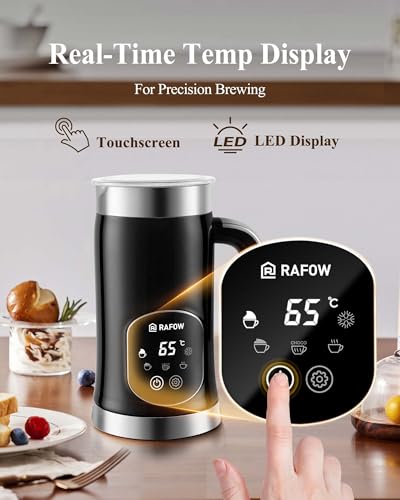 5-in-1 Milk Frother and Steamer - Upgraded Automatic Milk Steamer 11.8oz Hot & Cold Foam Maker and Milk Warmer with LED Display Touch Screen & Two Whisks for Latte,Cappuccinos,Silent Working-110V