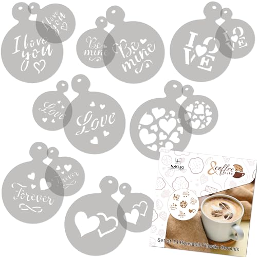 Coffee Stencils and Cookies Decoration 14Pcs 2.8”x2.8” and 4.3”x4.3”