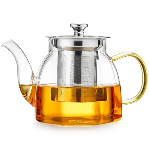 Glass Tea Pot with Stainless Steel Infuser and Lid