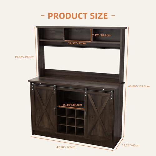 47" Farmhouse Coffee Bar with Storage Hutch & Wine Rack