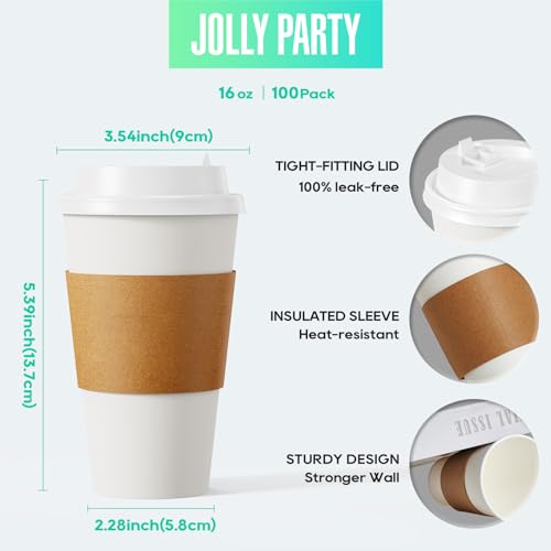 100 Pack] 16 oz Paper Coffee Cups (100 Count)