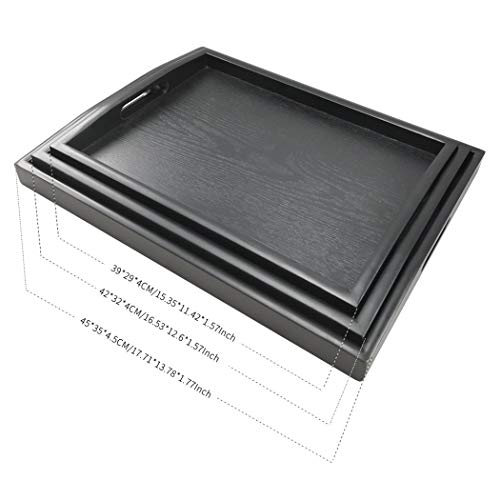 Serving Tray Large Black Wood Rectangle Food Tray Butler Tray Breakfast Tray with Handles