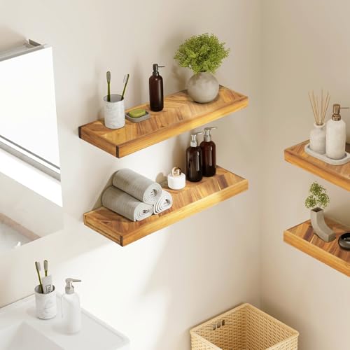 36" Acacia Chevron Floating Shelves Set of 2 (2 Count)