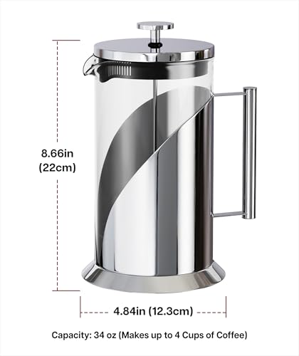 Stainless Steel French Press Coffee Maker 34 oz (2 Count)