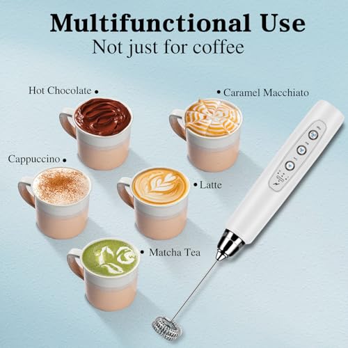 Milk Frother Wand Rechargeable Handheld Whisk Coffee 3 Speed Adjustable