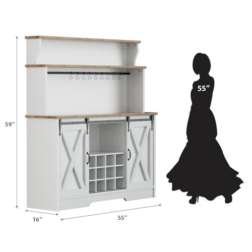 55'' Farmhouse Coffee Bar Cabinet with 3 Tier Storage Hutch
