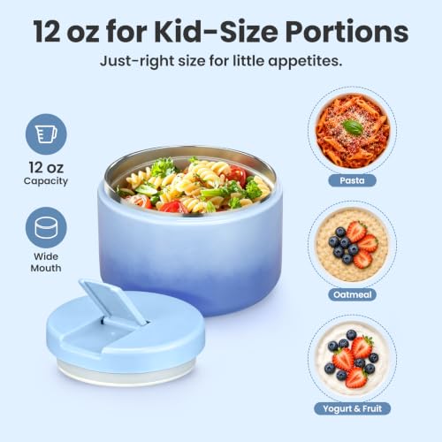 12oz Insulated Vacuum Food Jar with Buckle Lid Wide Mouth Soup Thermo for Hot Food Kids Leakproof Stainless Steel Lunch Container