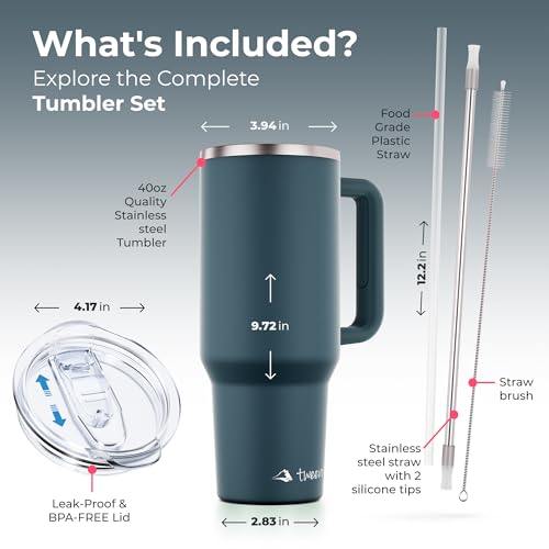 40 oz Tumbler With Handle and Straw Made of Stainless Steel