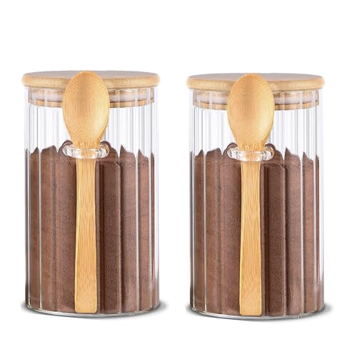 24 FL OZ Airtight Glass Jars with Bamboo Lids Spoons Coffee Canister