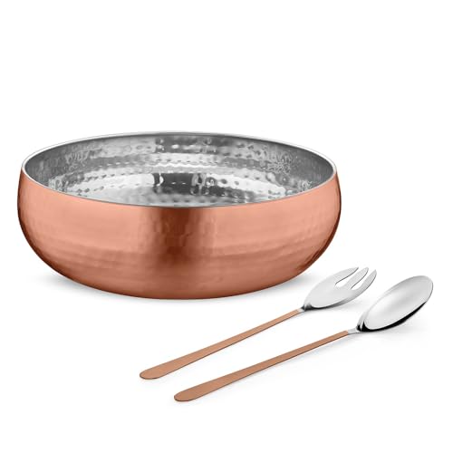 Set of 3 Premium Stainless Steel Salad Mixing Bowl Hammered Finish (3 Count)