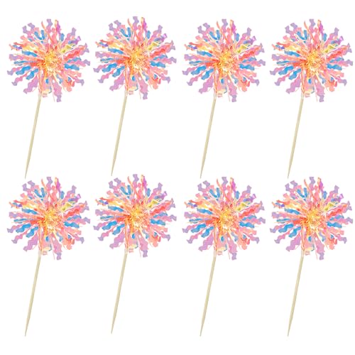 30Pcs Foil Firework Cupcake Toppers Happy Birthday Cake Toppers Tinsel Flower Drink Stirrers Cocktail Food Fruit Toothpicks for Valentine's Day Party Decorations Orange (30 Count)