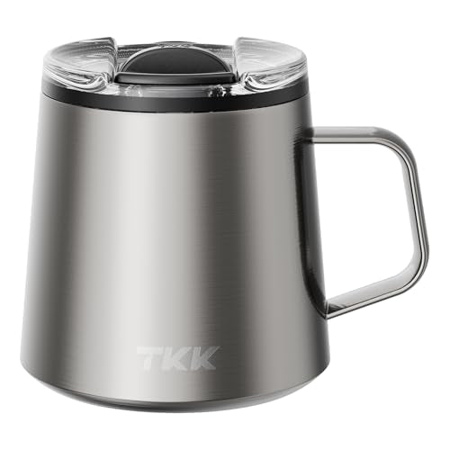 12 oz Insulated Coffee Mug with Handle Ceramic Coating Detachable Slider Lid Stainless Steel Tumbler Double Wall Vacuum Travel Cup