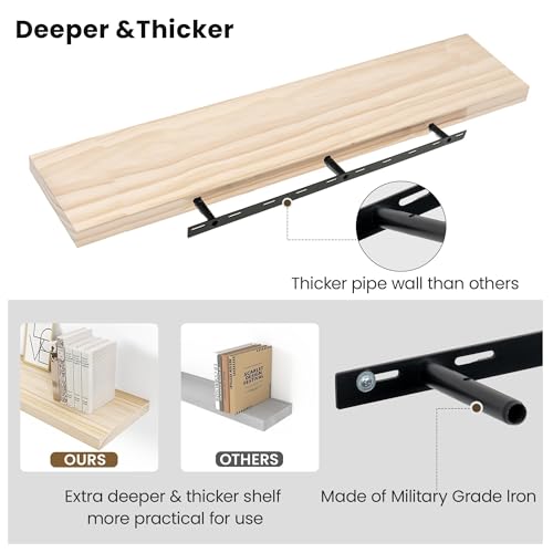 Natural Wood Floating Shelves 48”