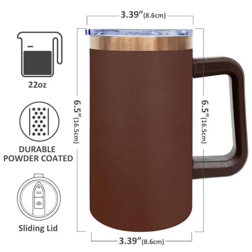 22oz Insulated Coffee Mug Bulk with Handle and Lid Brown