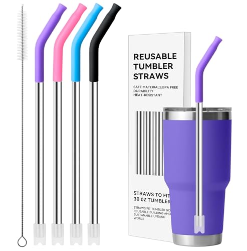 Metal Straws with Silicone Tip for 30 oz YETI Tumbler (4 Count)