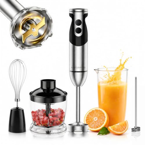 5-in-1 Hand Blender, Powerful Immersion Stick Blender with Titanium Reinforced Blades, 12-Speed Control, Includes Chopper, Beaker, Whisk & Frother for Smoothies & Baby Food