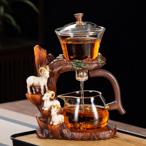 Glass Teapot Set with Infuser Semi Automatic Tea Set Lazy Kungfu Attraction Drip Rotating Magic Teapot Set