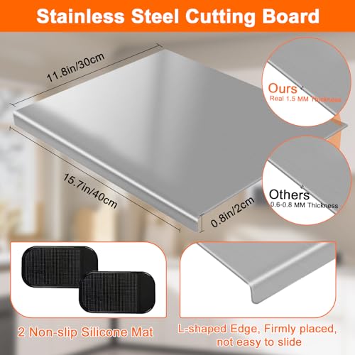 Stainless Steel Countertop Cutting Board for Kitchen (2 Count)
