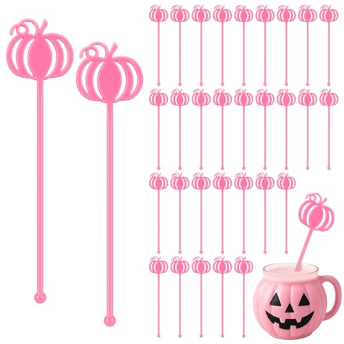 30 Pcs Halloween Swizzle Sticks Pink Pumpkin Fall Drink Stirrers