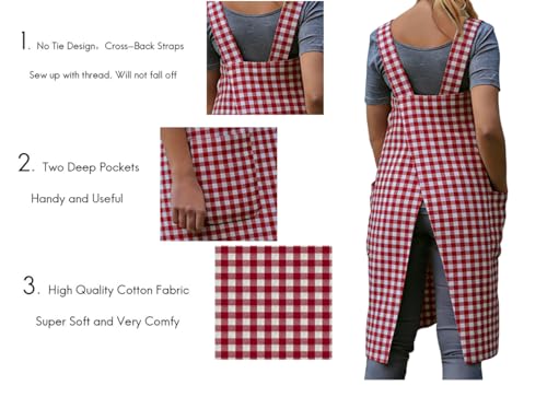 Women's Pinafore Square Apron Baking Cooking Gardening Works Cross Back Cotton