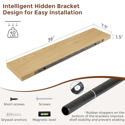 36 Inch Floating Shelves for Wall 8 Inch Deep Oak Shelves Set of 2 (2 Count)