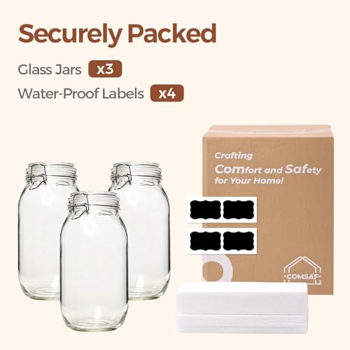 Large Glass Mason Jars with Airtight Lids Half Gallon 3 Pack Bulk (3 Count)