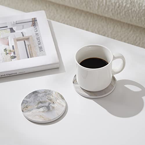 Set of 6 Abstract Gray White Marble Coasters with Holder (6 Count)
