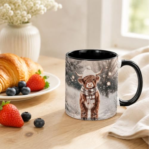 Snowy Winter Highland Cow Coffee Mug