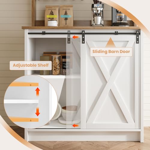 31" Farmhouse Coffee Bar Cabinet with Storage Hutch
