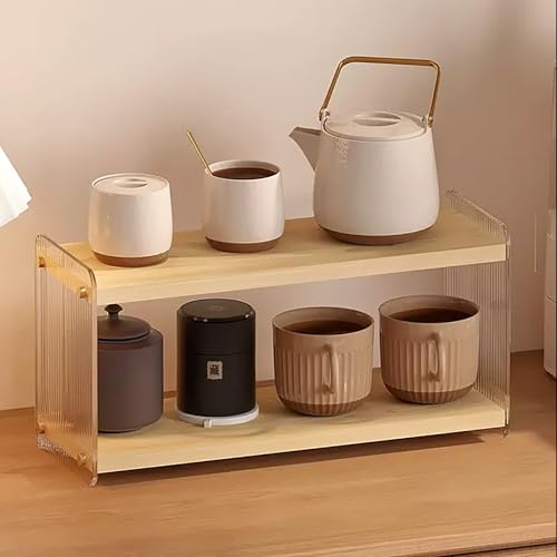 Coffee Station Organizer 2 Tier Acrylic Home Storage Mugs Hooks for Kitchen Countertops