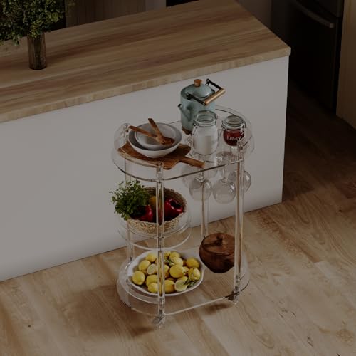 Acrylic Bar Cart with 4 Lockable Wheels