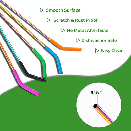10 Pcs Metal Straw Reusable 8.5" 6mm Stainless Steel Straws (10 Count)