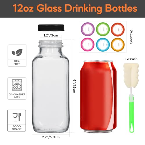 12oz 3 Pack Glass Juice Bottles with Leak (3 Count)