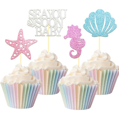 24 Pcs Sea You Soon Baby Cupcake Toppers (24 Count)